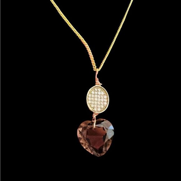 Brown Crystal heart pendant gold plated plus matching necklace - Picture 2 of 6